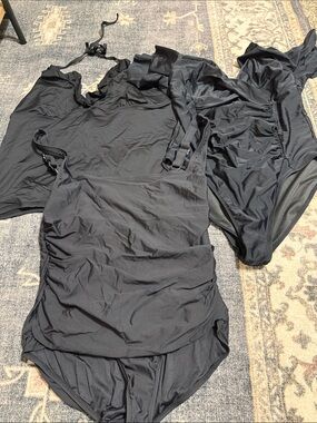 Bundle- 2 Classic Black One-Piece Swimsuit - Ruched Front-1 Tankini top